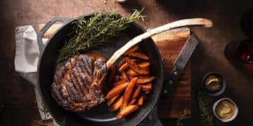 Fried food on black pan-can diabetics eat steak